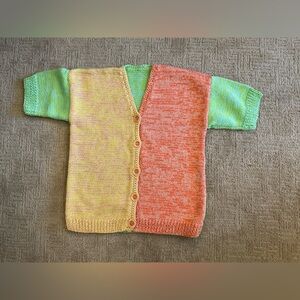 🌼🌺Handmade Colorblock Knit Short Sleeve Cardigan Sweater S Boho Cottagecore